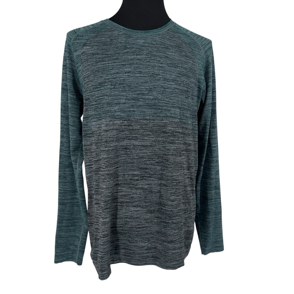 Lululemon Metal Vent Tech Long Sleeve Shirt Men's XL Teal Gray Space Dye Stripe